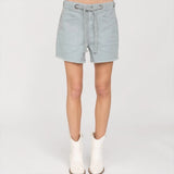 Kenna Distressed Hem Braid Drawstring High Waist Shorts