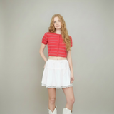 Americana Red Stripe Cropped Button Down Knit Cardigan Vest