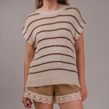 Justine Striped Cap Sleeve Knit Sweater Vest Top