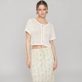 Chelsea Cream Crochet Short Sleeve Button Down Cropped Cardigan