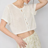 Chelsea Cream Crochet Short Sleeve Button Down Cropped Cardigan