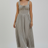 Libby Brown Plaid Corset Detail A-Line Midi Dress