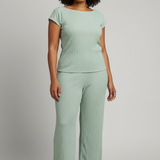 Remi Plus Size Sage Crinkle Knit Top & Flare Pants Set