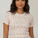 Rose Floral Print Lettuce Hem Fitted Top