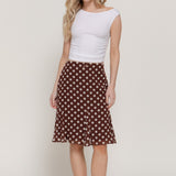 Brown Mermaid Polka Dot Chiffon Midi Skirt