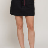 Sage Stretch Cotton Mini Skort with Waist Tie