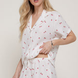 Strawberry Printed Cotton Gauze Shirt & Shorts Set