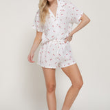 Strawberry Printed Cotton Gauze Shirt & Shorts Set