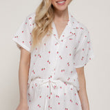 Strawberry Printed Cotton Gauze Shirt & Shorts Set