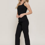 Bree Black Square Neck Vest & Flare Pants Knit Set
