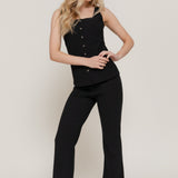 Bree Black Square Neck Vest & Flare Pants Knit Set