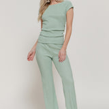 Remi Plus Size Sage Crinkle Knit Top & Flare Pants Set