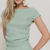 Remi Plus Size Sage Crinkle Knit Top & Flare Pants Set