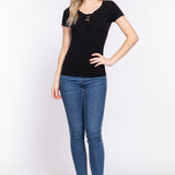 Dallas Lace-Up Rib Knit Short Sleeve Top