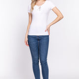 Dallas Lace-Up Rib Knit Short Sleeve Top