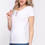 Dallas Lace-Up Rib Knit Short Sleeve Top