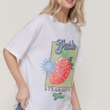 Strawberry Print Oversized Cotton Jersey T-Shirt