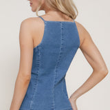Tori Straight Neck Denim Long Vest Top