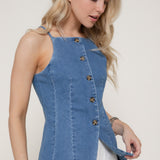 Tori Straight Neck Denim Long Vest Top