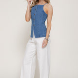 Tori Straight Neck Denim Long Vest Top