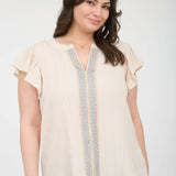 Molly Embroidered Sleeveless Split Neck Top