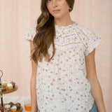 Fawn Blush Floral Ruffle Lace Short Sleeve Top