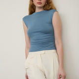 Nelly Funnel Neck Scrunch Side Fitted Knit Top – Reversible