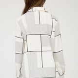 Corporate Girly Cream Geometric Long Sleeve Button Down Shirt