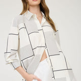 Corporate Girly Cream Geometric Long Sleeve Button Down Shirt