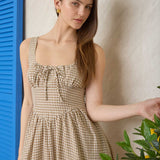 Libby Brown Plaid Corset Detail A-Line Midi Dress
