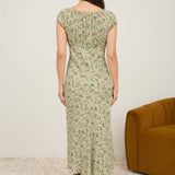 Abby Olive Floral Ruched A-Line Midi Dress