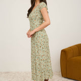 Abby Olive Floral Ruched A-Line Midi Dress