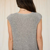 Black Marled Button Down Knit Sweater Vest Top