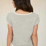 Zena Cream Stripe Short Sleeve Button Front Knit Cardigan
