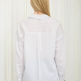 Mable Ivory Striped Collared Long Sleeve Button Down Shirt