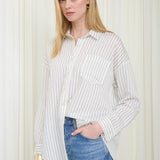 Mable Ivory Striped Collared Long Sleeve Button Down Shirt