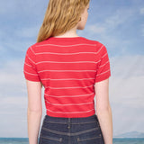 Americana Red Stripe Cropped Button Down Knit Cardigan Vest