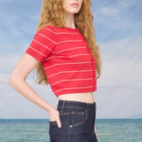 Americana Red Stripe Cropped Button Down Knit Cardigan Vest