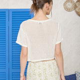Chelsea Cream Crochet Short Sleeve Button Down Cropped Cardigan