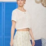 Chelsea Cream Crochet Short Sleeve Button Down Cropped Cardigan