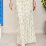 Floral Tile Pattern Linen Midi Skirt