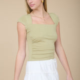 Ruby Square Neck Short Sleeve Fitted Knit Top
