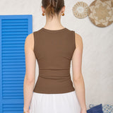 Henley Sleeveless Button Down Knit Tank Top