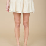 Adeline High Waist Lace Trim Tie Front Ruffle Mini Skirt