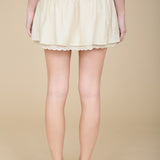 Adeline High Waist Lace Trim Tie Front Ruffle Mini Skirt