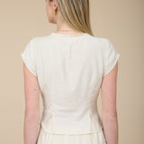 Adeline Lace Trim Button Down Short Sleeve Pintuck Blouse