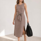 Annie Stripe Linen-Effect Midi Dress